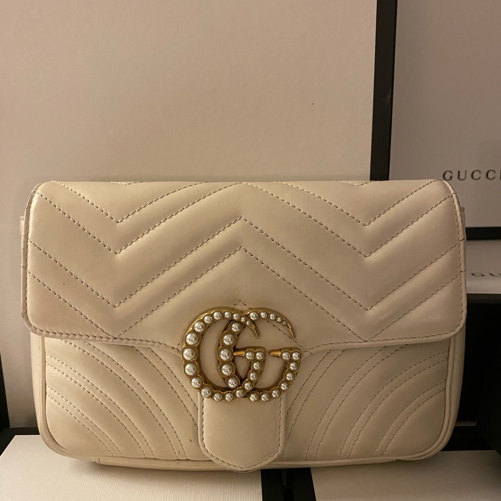 Gucci Pearl Studded GG Marmont Waist Belt Bag